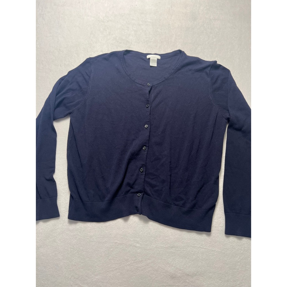 H&M XL Cardigan Sweater Classic Office Casual Navy Blue Button Front Knit Indie